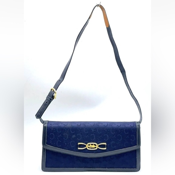 Authentic CELINE Linen Navy 2way Semi Shoulder Bag adjustable strap EUC - Picture 2 of 16